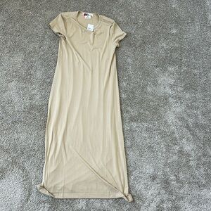 fp beach free people beige t shirt maxi slit dress cover up size M NWT